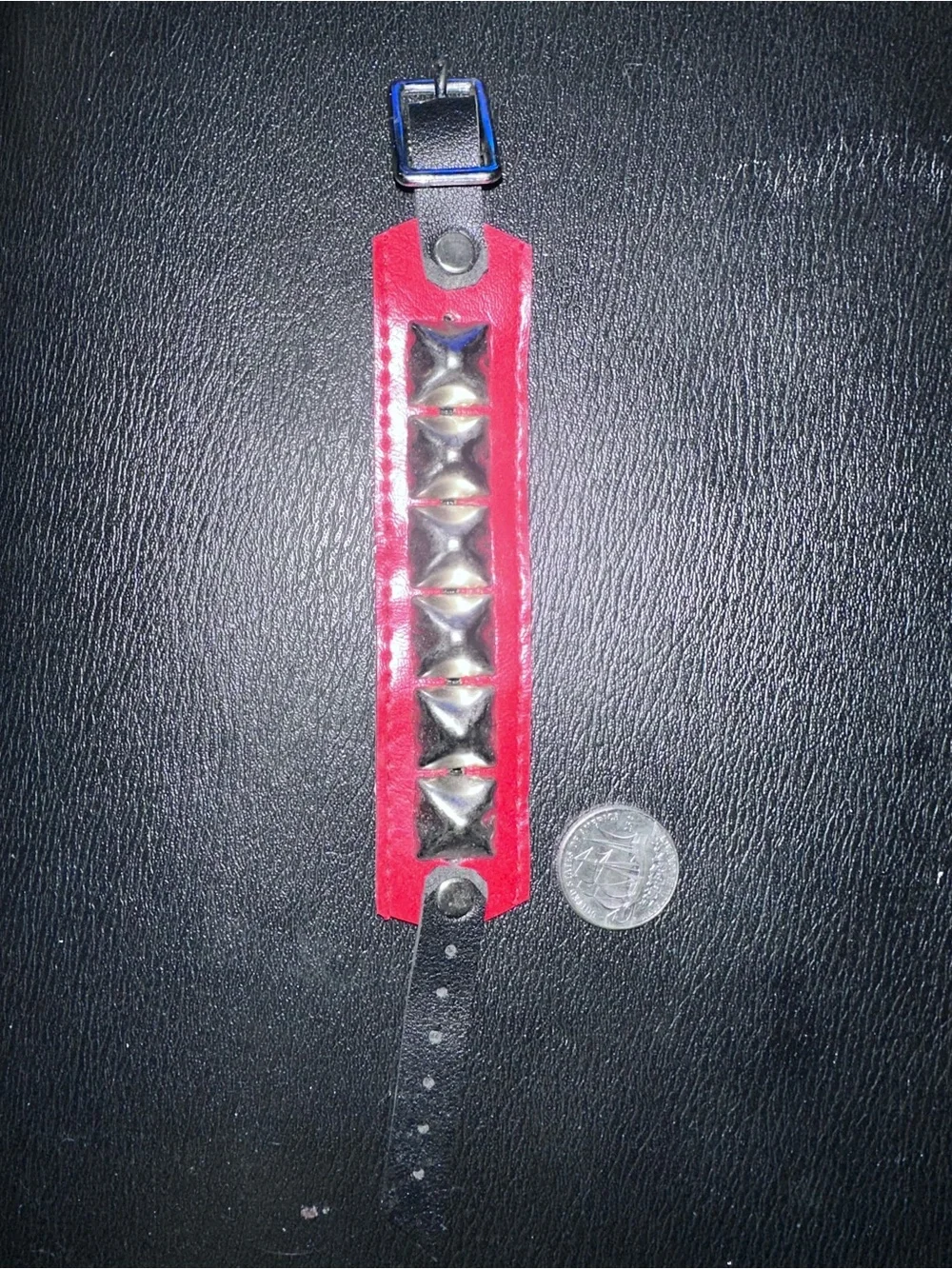 Ov Lvst Red Leather Pyramid Studded Cuff Bracelet NWT Punk Goth Streetwear
